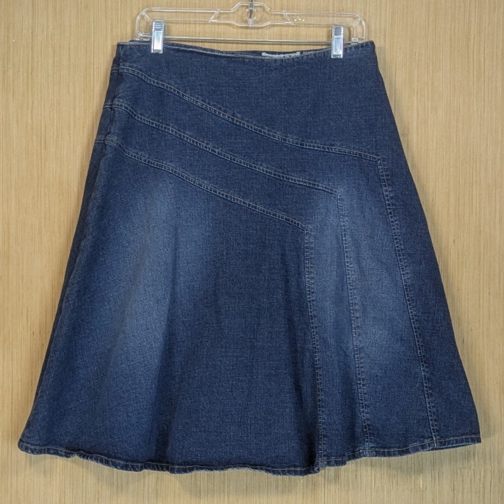AMI Denim Blue Jean Midi Skirt Y2K Flare Western Retro Casual A Line Women's 14